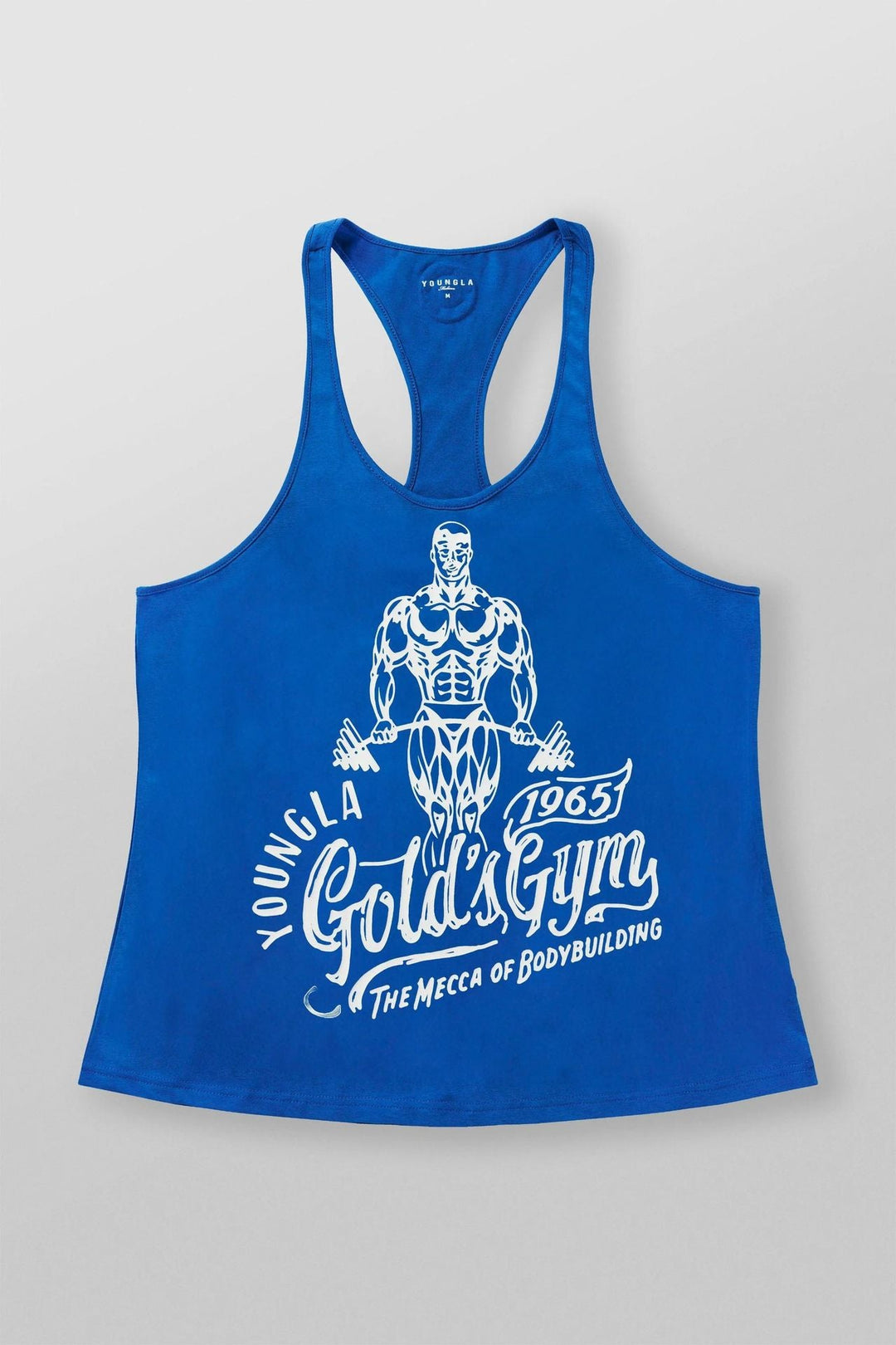 Herren nan athletisches Stringer Tanktop rückenfreier Schnitt mit Kontrastpaspel und Kraftsportmotiv