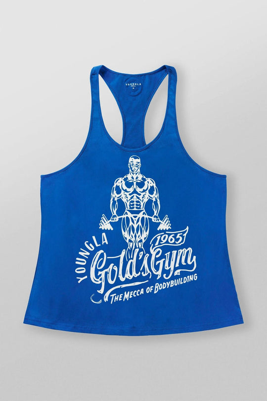 Herren nan athletisches Stringer Tanktop rückenfreier Schnitt mit Kontrastpaspel und Kraftsportmotiv