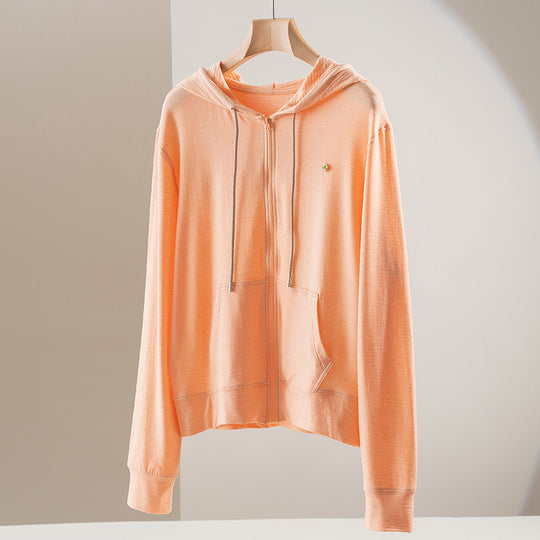 Damen leichte Kapuzen-Sweatjacke aus Slub-Jersey mit durchgehendem Reißverschluss und Kängurutaschen Shop Nory