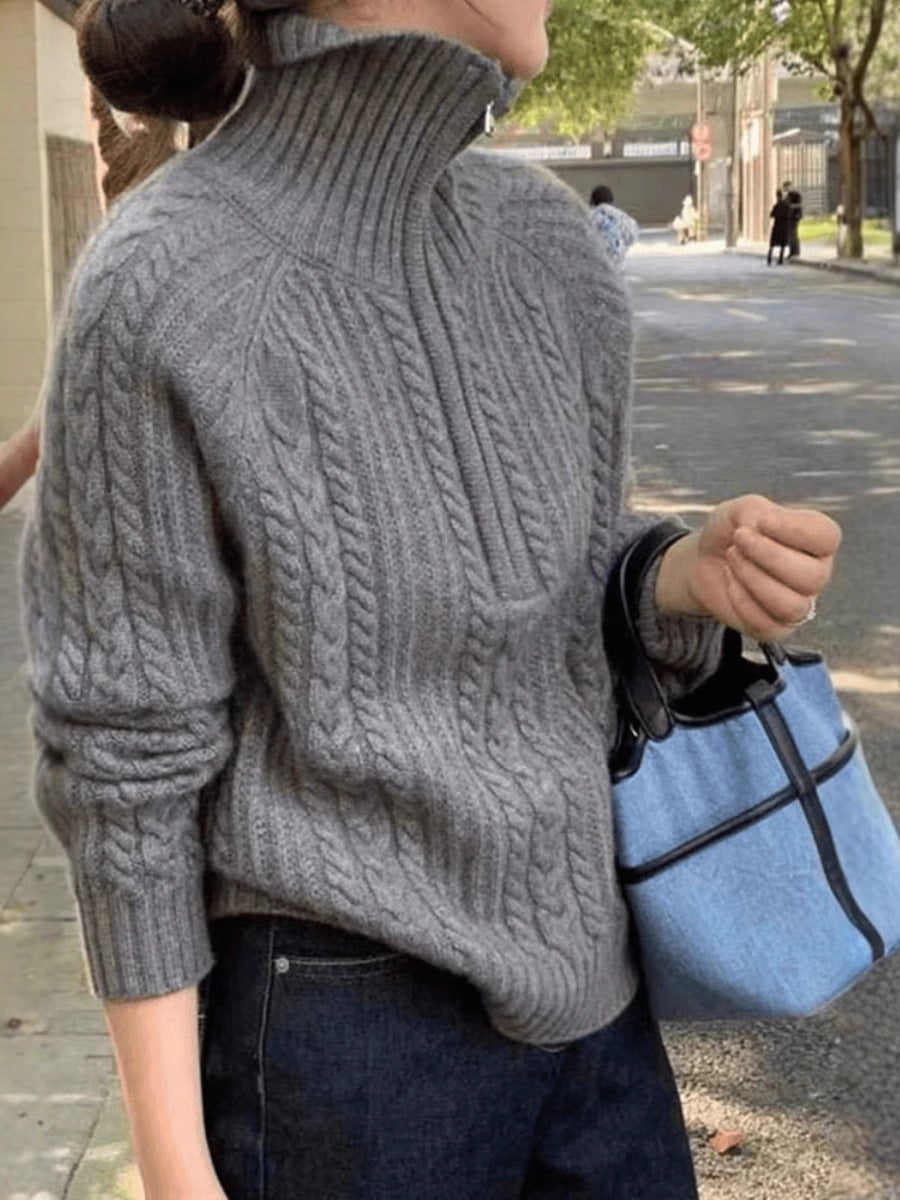 Damen Zopfstrick-Polokragenpullover mit Halbreißverschluss und weichem Mohair-Look Shop Nory