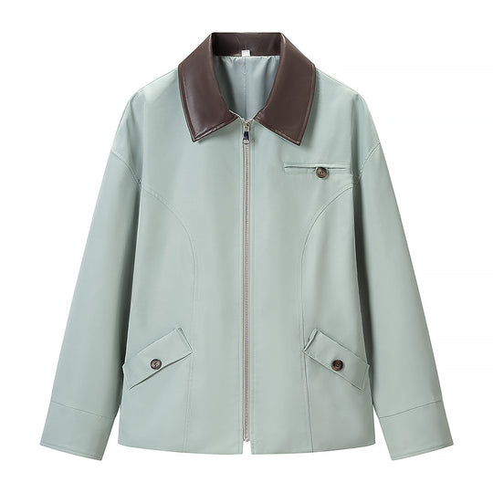 Damen Oversize-Jacke aus Lederoptik mit kontrastierendem Hemdkragen und Reißverschluss Shop Nory