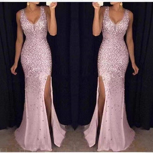 Damen Glamouröses Abendkleid mit glitzernden Pailletten und tiefem Schlitz