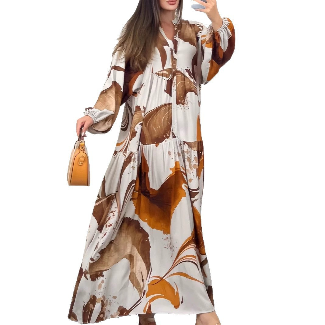 Damen Fließendes Maxikleid mit Stufenrock, überschnittenen Ballonärmeln und Stehkragen Shop Nory
