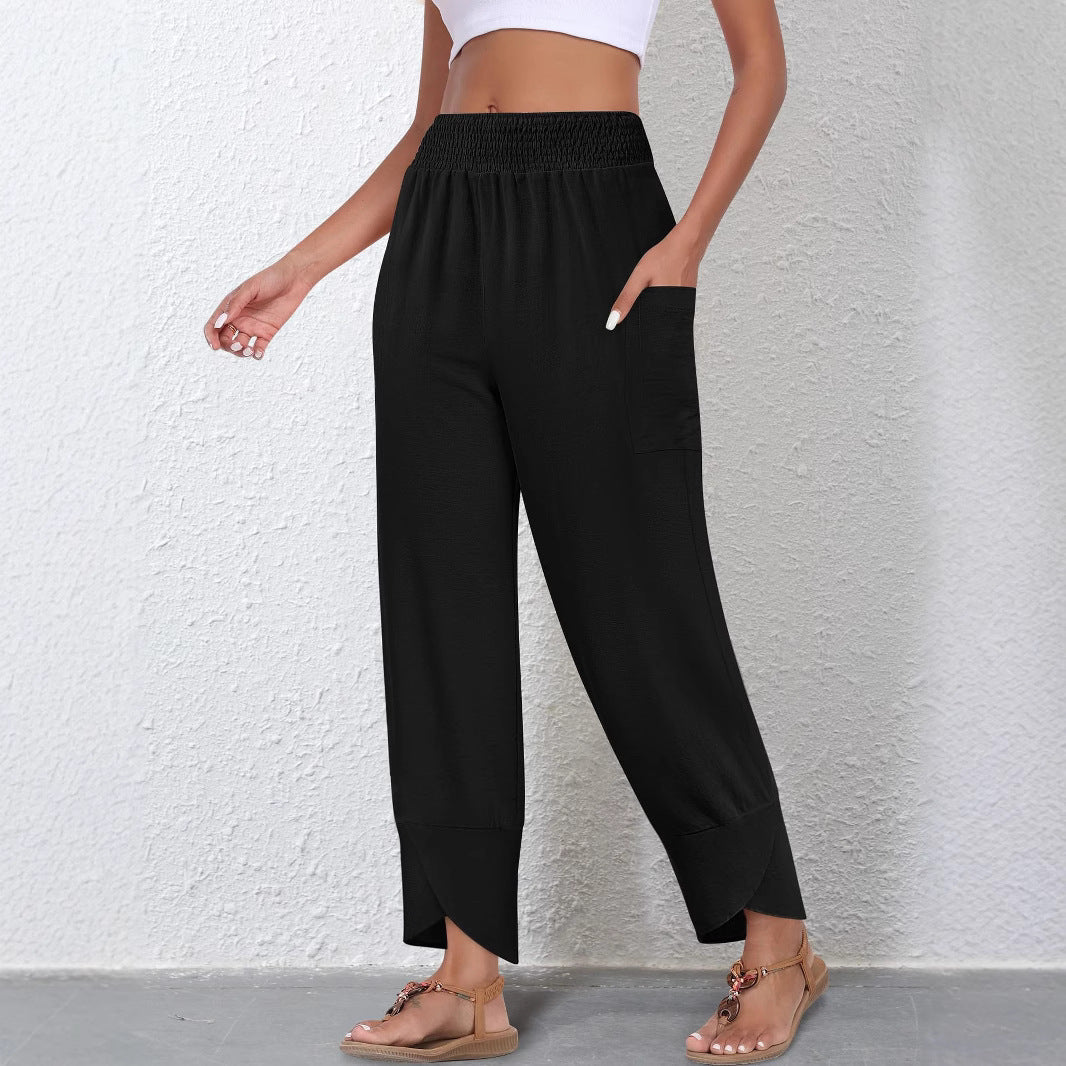 Damen Weite Sommerhose mit elastischem Bund und praktischen Taschen