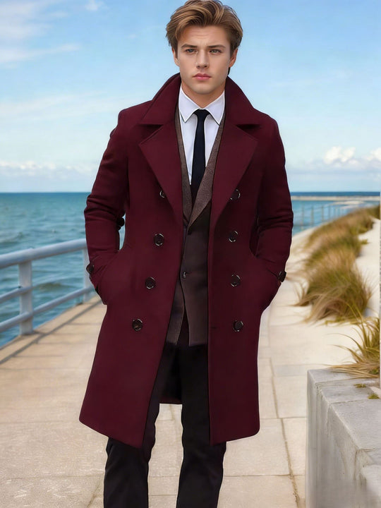 Herren Eleganter einreihiger Langmantel aus Wollmix mit schmaler Silhouette und Reverskragen Shop Nory