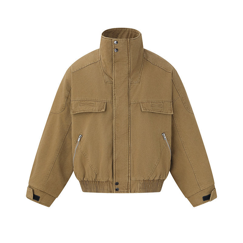 Herren Kurz geschnittene Canvas-Bomberjacke mit hohem Stehkragen, verdeckter Frontblende und Reißverschlusstaschen Shop Nory