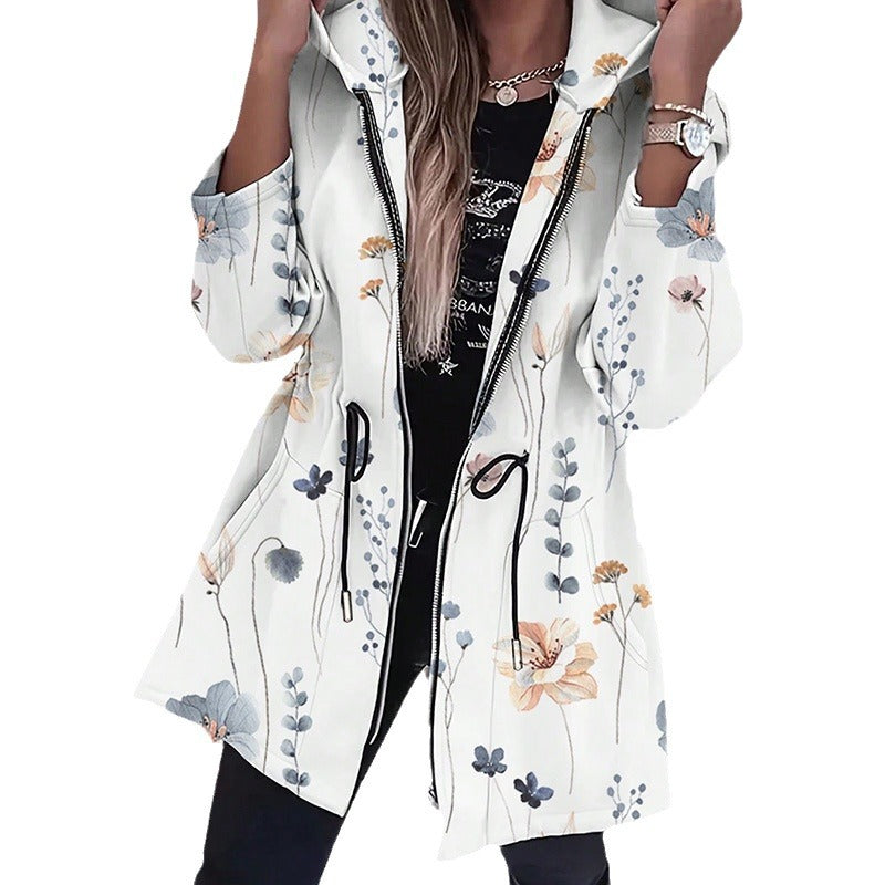 Damen Modische Parka mit floralen Akzenten und verstellbarem Bund