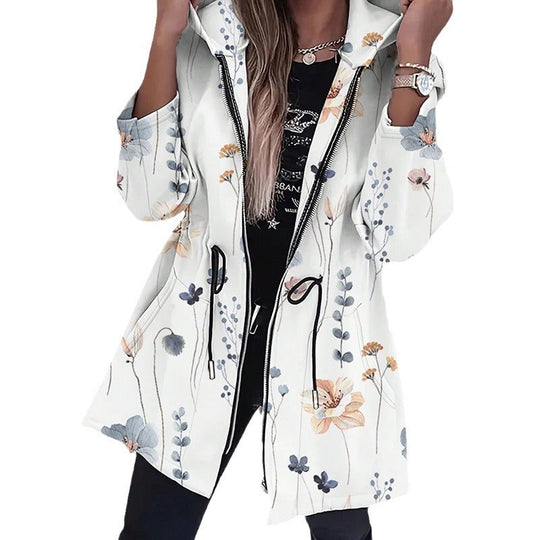 Damen Modische Parka mit floralen Akzenten und verstellbarem Bund