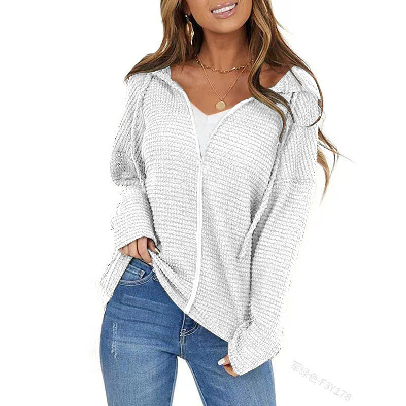 Damen Oversize Waffelstrick-Kapuzenpullover mit Reißverschluss Shop Nory