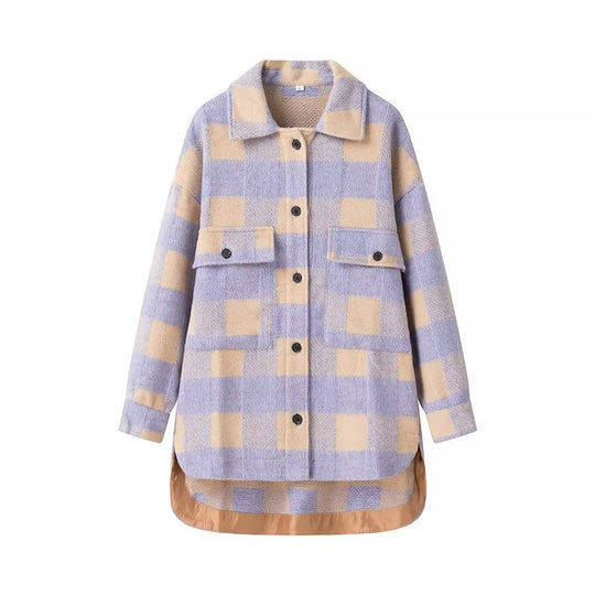 Damen Oversize-Karo‑Teddyjacke mit verlängertem Rückenteil und aufgesetzten Brusttaschen Shop Nory