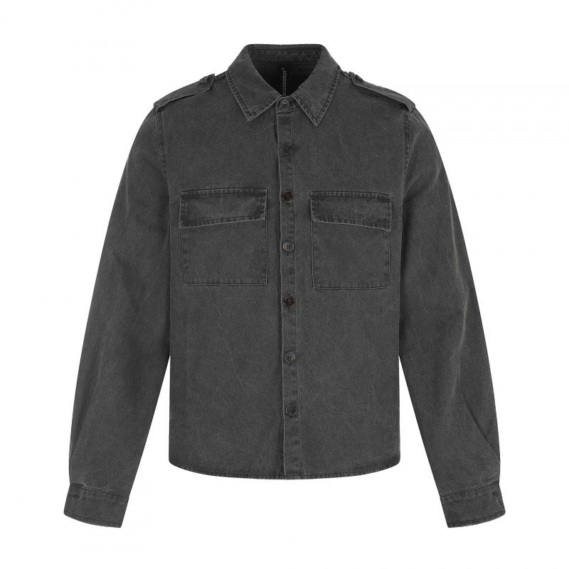 Damen Kastenförmige Overshirt-Jacke aus Denim mit Schulterklappen und aufgesetzten Brusttaschen Shop Nory