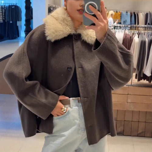 Damen Boxy-Cropped Wollmix-Jacke mit weichem Kunstpelz‑Schalkragen Shop Nory