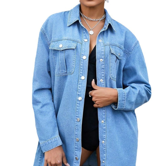 Damen taillenbetontes Denim-Hemdkleid mit Bindegürtel und Druckknopfleiste Shop Nory