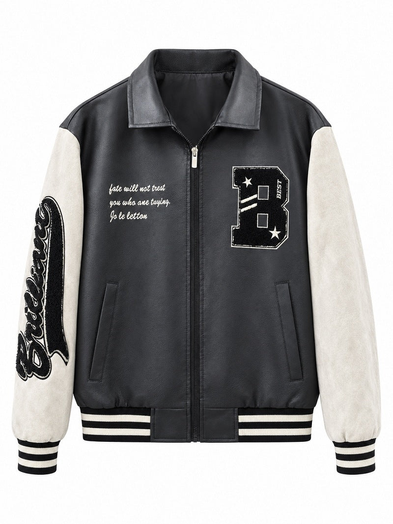 Herren Letterman-Jacke im Retrostil mit Kunstlederkörper und Wildlederärmeln Shop Nory