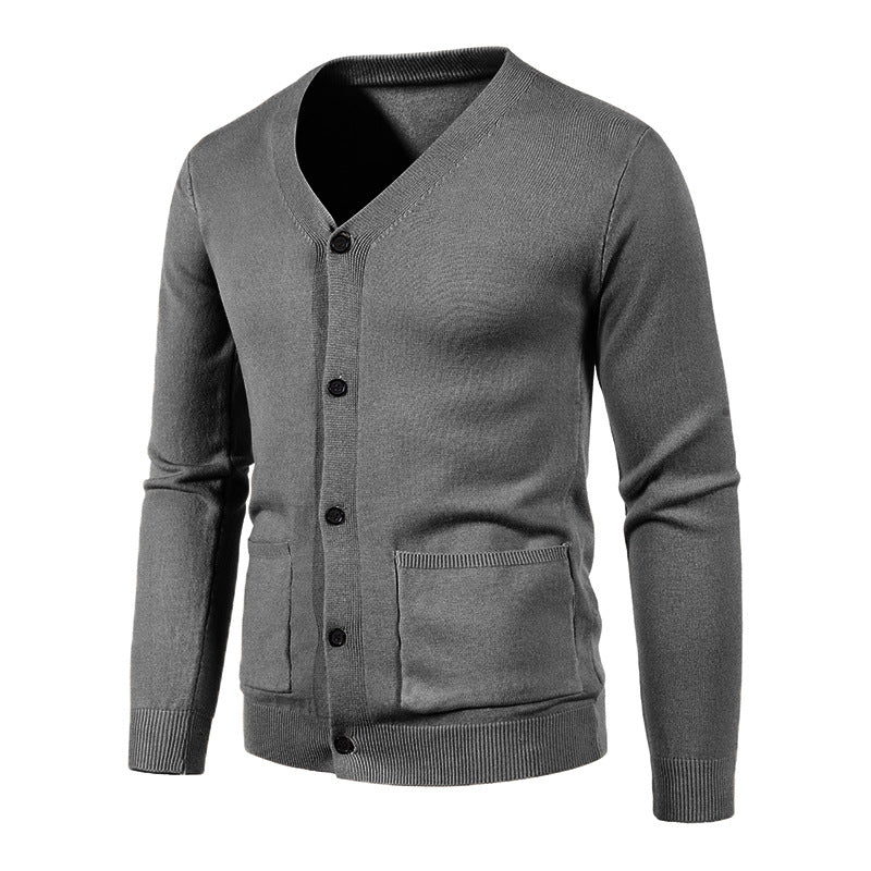 Herren Feinstrick-Cardigan mit V-Ausschnitt, durchgehender Knopfleiste und aufgesetzten Taschen Shop Nory