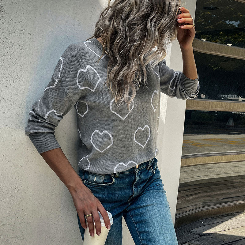 Damen Feinstrickpullover mit Herzmuster und legerer Passform Shop Nory