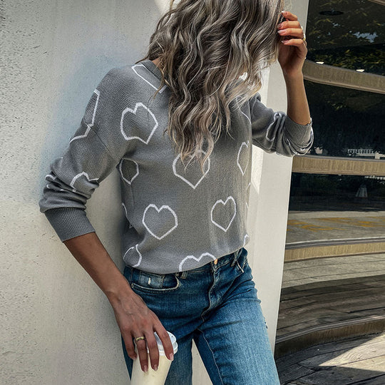 Damen Feinstrickpullover mit Herzmuster und legerer Passform Shop Nory