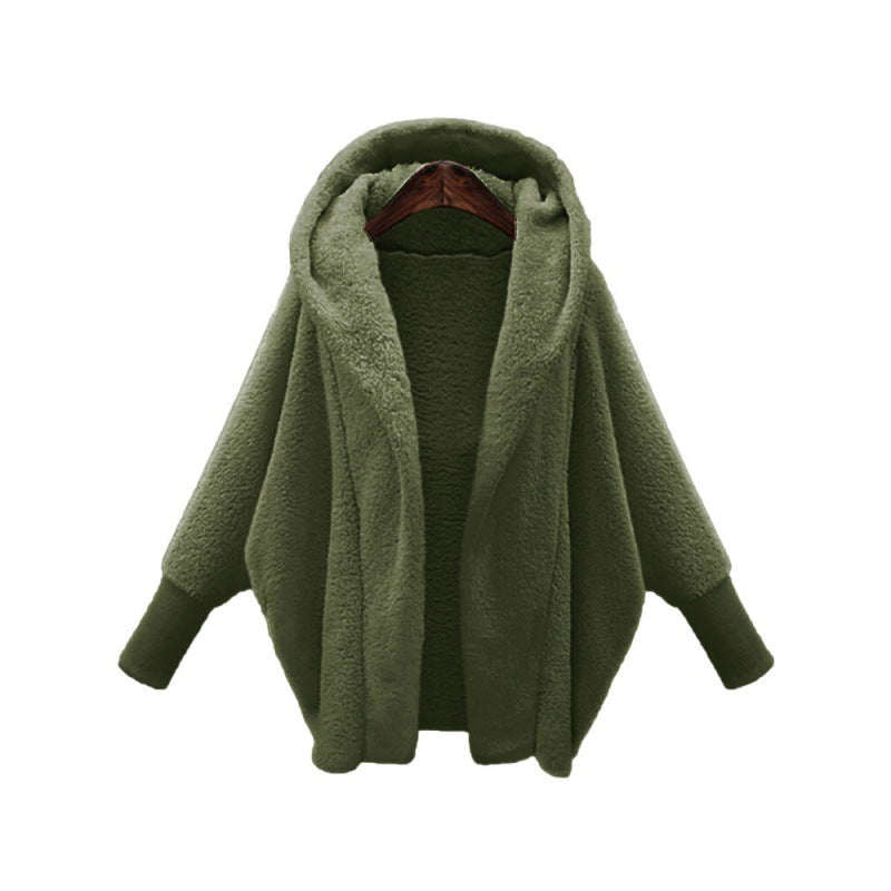 Damen Kuscheliger Oversize-Kapuzencardigan aus Teddyfleece mit Fledermausärmeln Shop Nory
