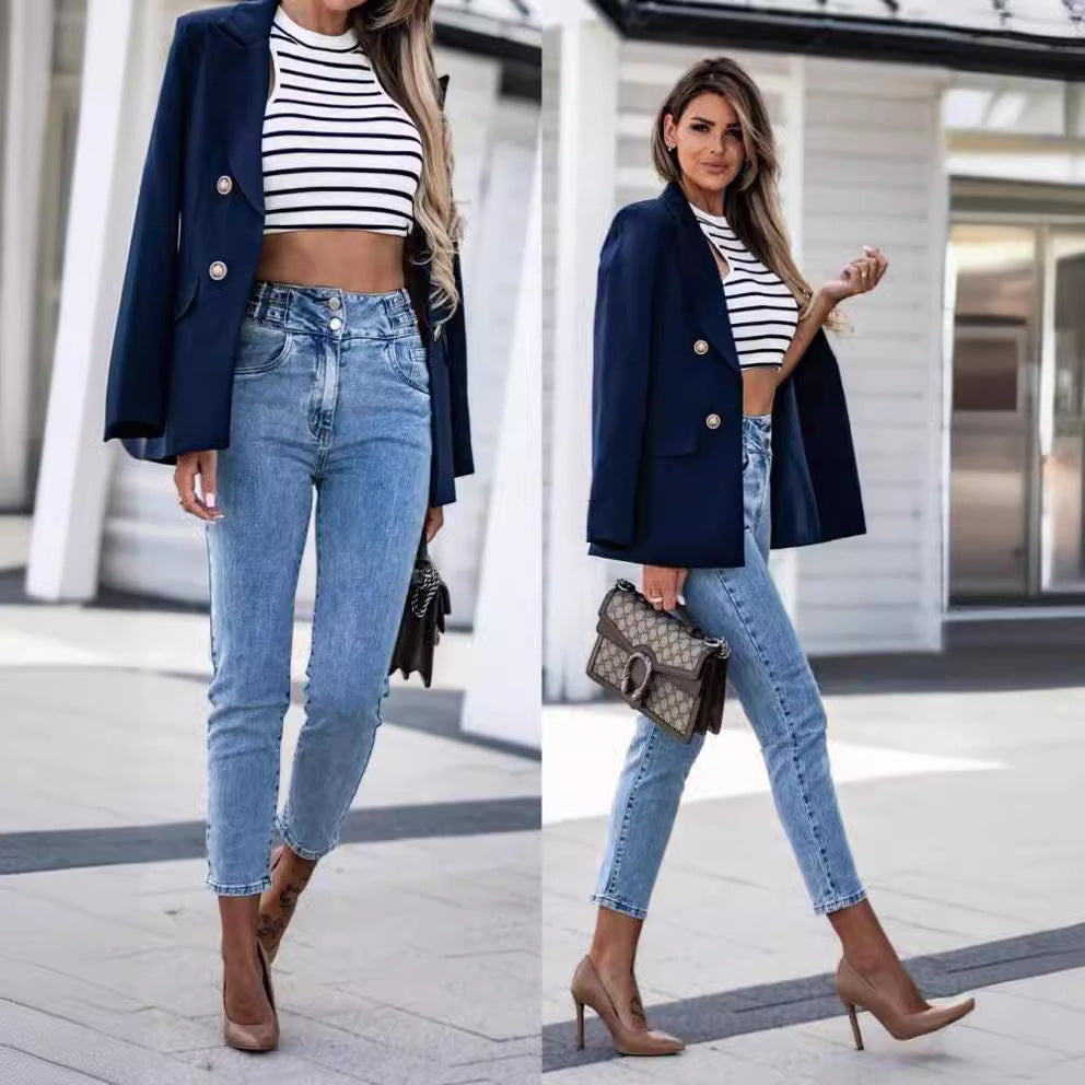Damen Eleganter taillierter Blazer mit doppelter Knopfleiste und vielseitigem Schnitt