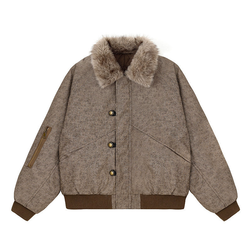 Damen wattierte Bomberjacke mit Kunstfellkragen, oversizeder Silhouette und Ärmel-Reißverschlusstasche Shop Nory