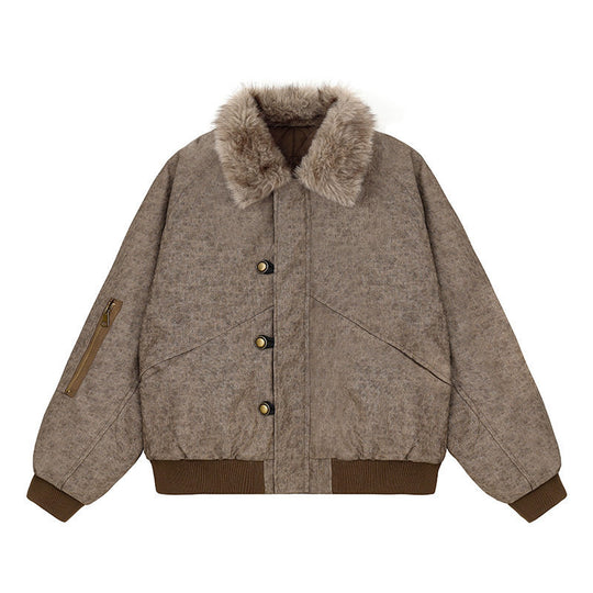 Damen wattierte Bomberjacke mit Kunstfellkragen, oversizeder Silhouette und Ärmel-Reißverschlusstasche Shop Nory