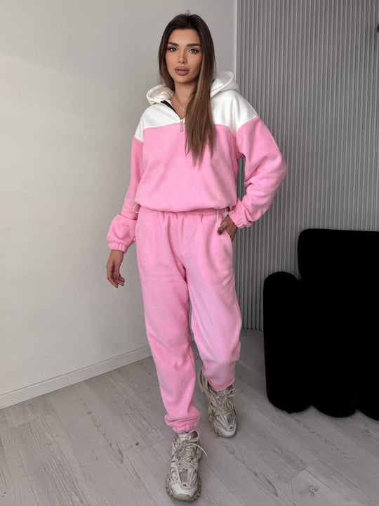 Damen Zweiteiliges Farbblock-Loungewear-Set mit halbem Reißverschluss und schmaler Jogginghose Shop Nory
