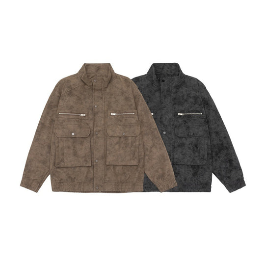 Herren Boxy Utility-Blousonjacke aus Veloursoptik mit Stehkragen und Mehrfachtaschen Shop Nory