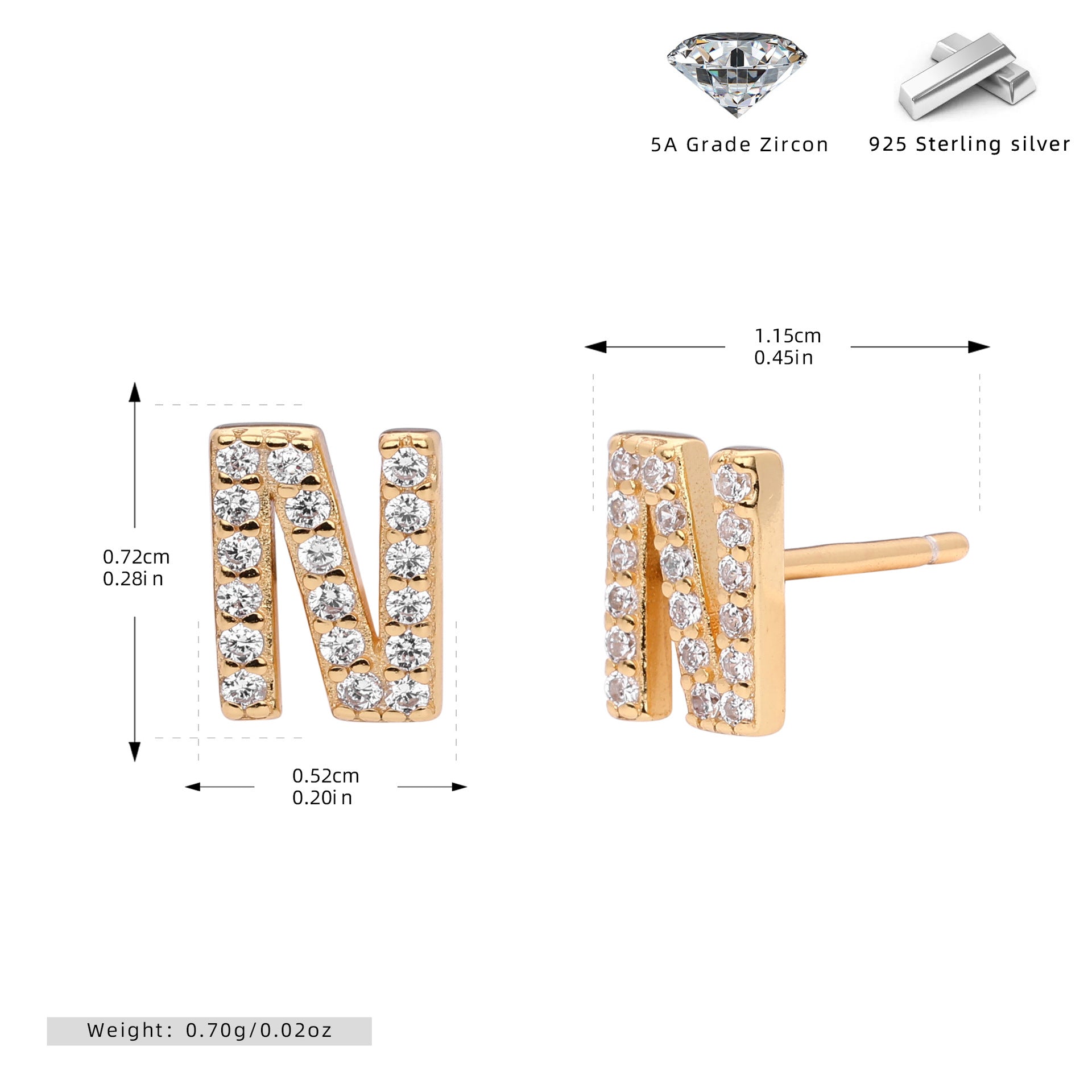 Damen Ohrstecker aus 925 Sterling Silber mit luxuriösem Zirkonbuchstaben R Shop Nory