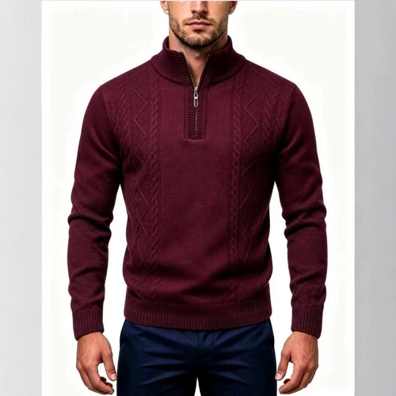 Herren Strukturierter Halbzip-Pullover mit Stehkragen und Zopfmuster-Details Shop Nory