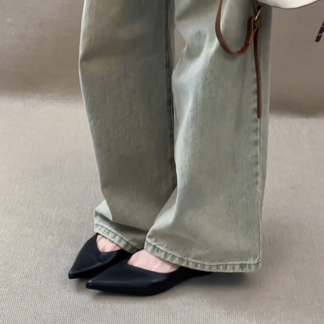 Damen elegante Slipper mit spitzem Zehenbereich und hochwertiger Lederoptik