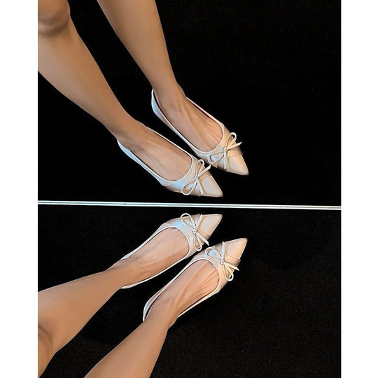 Damen Spitz zulaufende Satin-Ballerinas mit Schleifen-Detail und gepolstertem Komfortfußbett Shop Nory