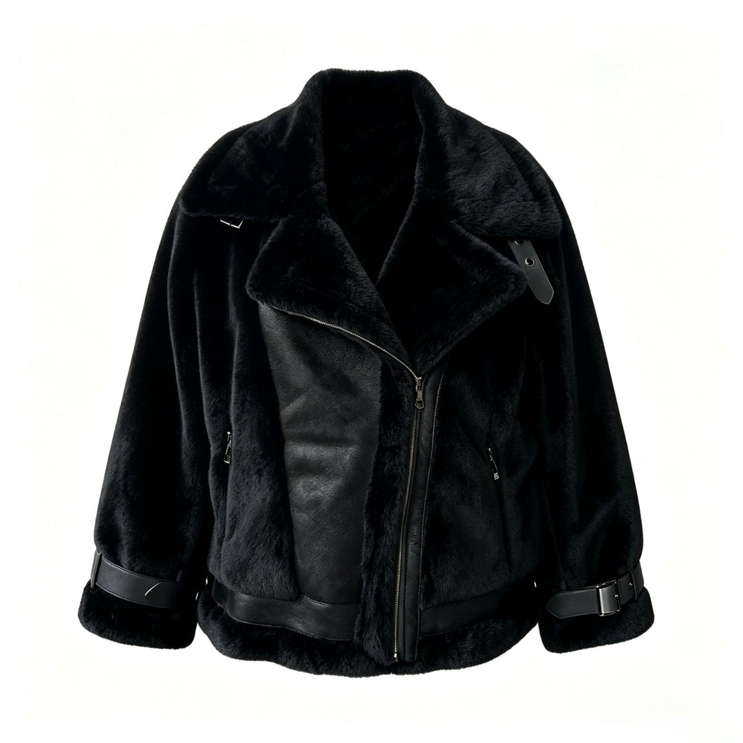 Damen Kurzjacke im Aviatorstil mit Kunstfell‑Futter und Schnallenärmeln Shop Nory
