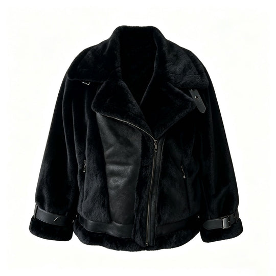 Damen Kurzjacke im Aviatorstil mit Kunstfell‑Futter und Schnallenärmeln Shop Nory