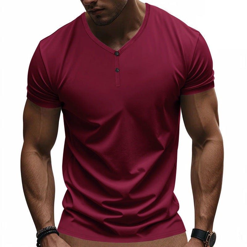 Herren Kurzarm Henley-T-Shirt mit strukturiertem V-Ausschnitt