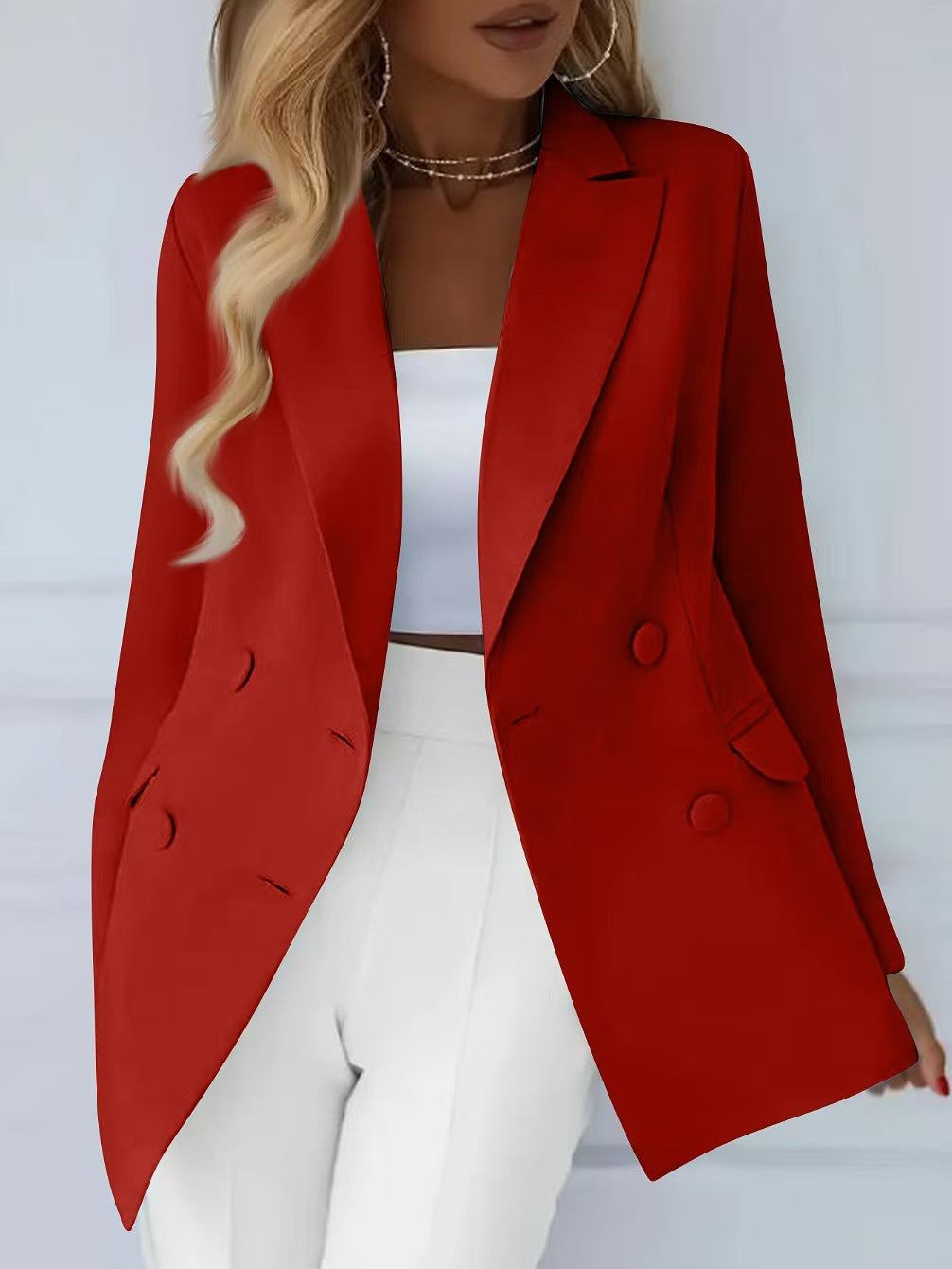 Damen Elegant taillierter Longblazer mit stoffbezogenen Knöpfen Shop Nory