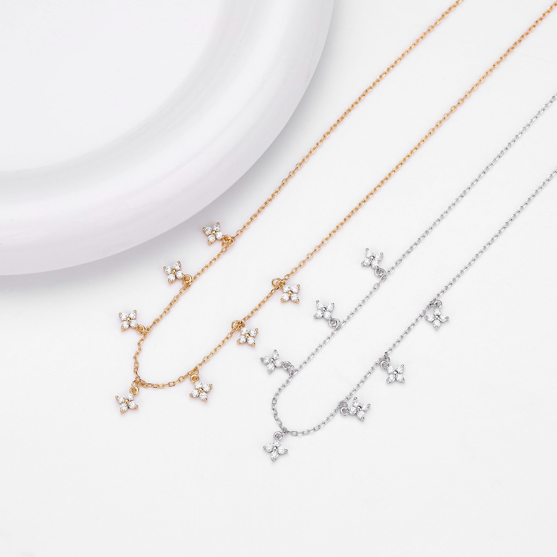 Damen Halskette mit funkelnden Zirkon-Stars aus 925 Sterling Silber Shop Nory