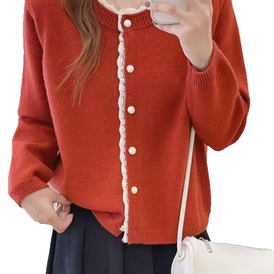 Damen Flauschiger Strickcardigan mit Spitzenverzierung Shop Nory