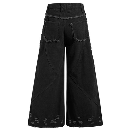 Damen weite Denim-Culotte mit Fransen-Details und Zipper-Akzenten Shop Nory