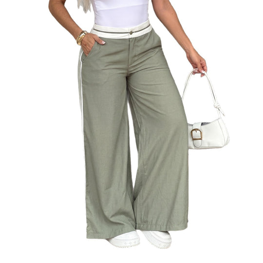 Damen nan weite High‑Waist Palazzohose mit Kontrastpaspel und Taillengürtel Shop Nory