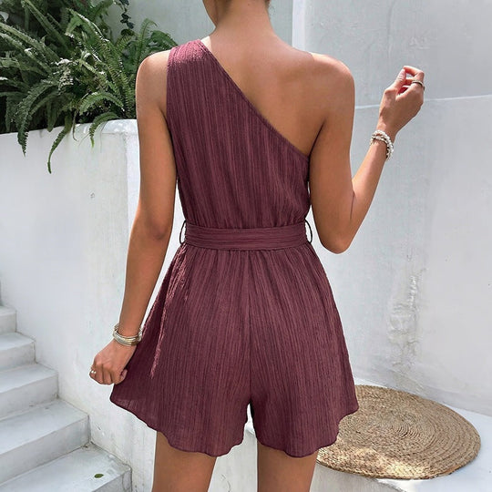 Damen Einseitiger Jumpsuit mit tailliertem Gürtel und fließendem Schnitt