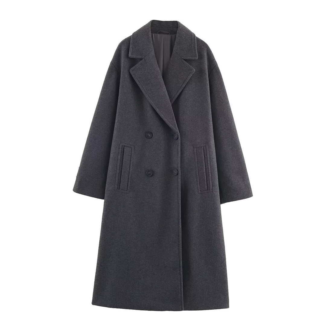 Damen Doppelreihiger Oversize‑Mantel mit fallendem Revers und Eingrifftaschen Shop Nory