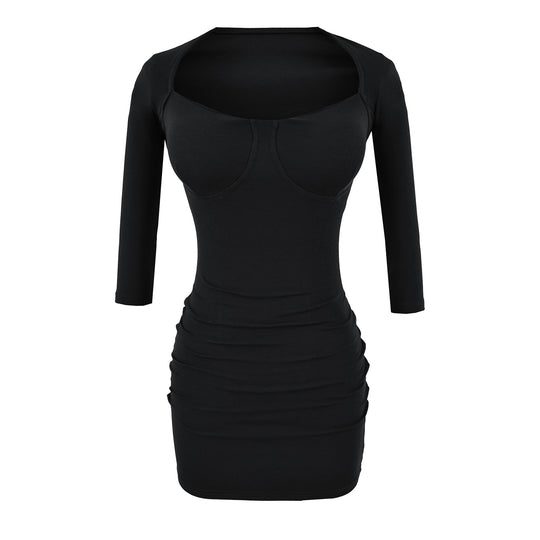 Damen Figurbetontes Midikleid mit eingenähten Cups, weitem Quadrat-Ausschnitt und Raffung Shop Nory