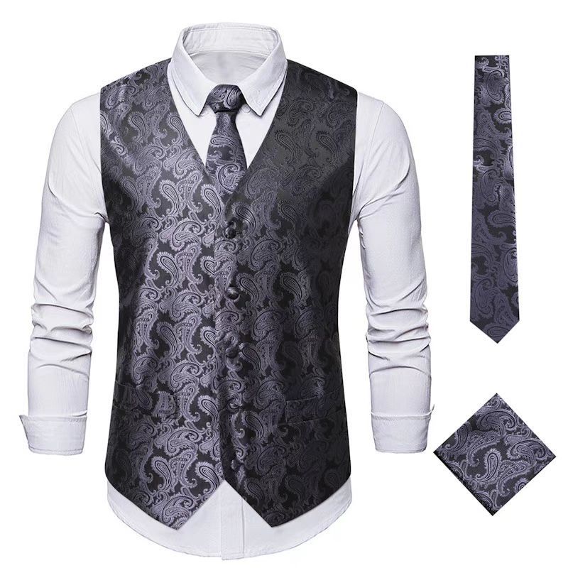 Herren Paisley Satin Anzugweste Set mit Krawatte und Einstecktuch Shop Nory