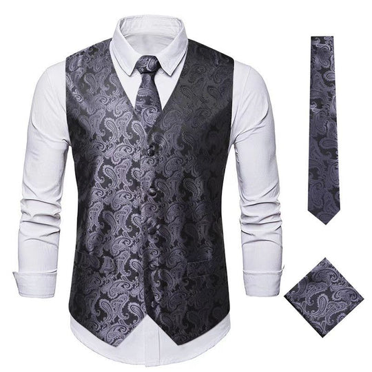 Herren Paisley Satin Anzugweste Set mit Krawatte und Einstecktuch Shop Nory