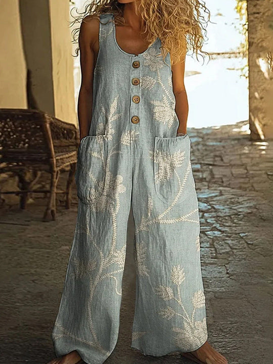 Damen Künstlerische Blumenmuster Latzhose
