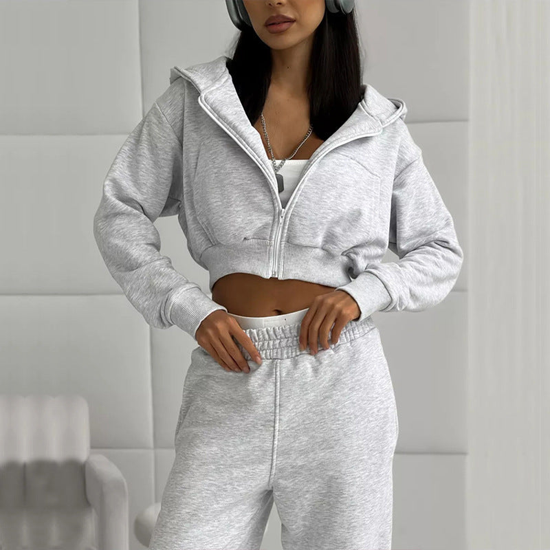 Damen cropped Sportjacke und lockere Jogginghose Set
