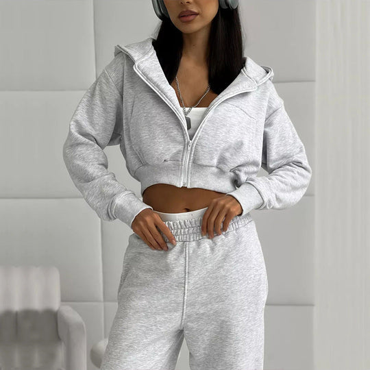 Damen cropped Sportjacke und lockere Jogginghose Set