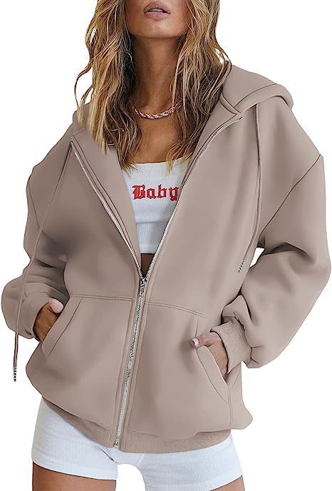 Damen nan oversized Kapuzenjacke mit durchgehendem Reißverschluss Kängurutaschen und weichem Sweatmaterial Shop Nory
