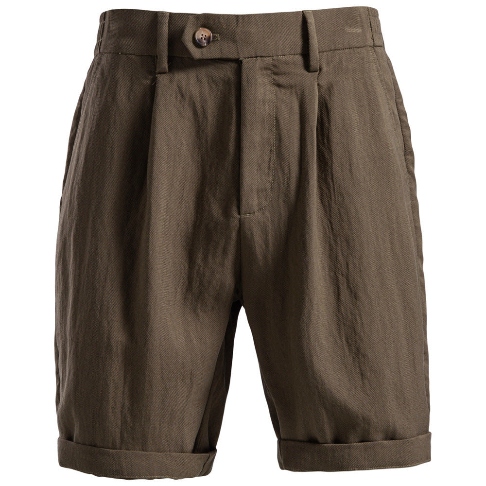 Herren nan lässige Leinenshorts mit Umschlag und Bundfalten
