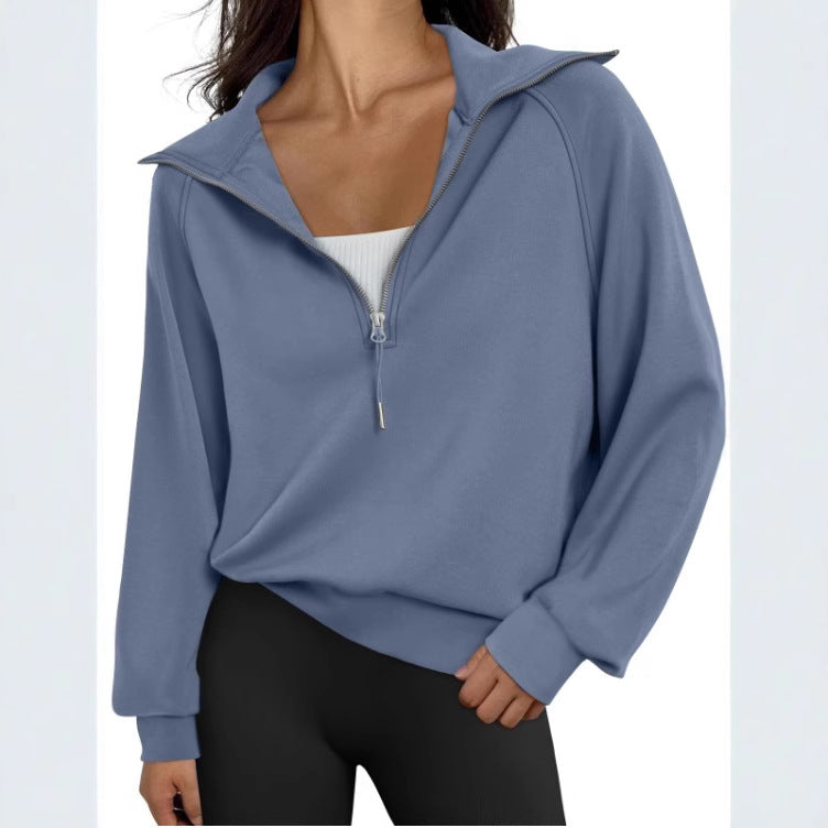 Damen lässiger Sweatpullover mit hohem Kragen und Reißverschluss